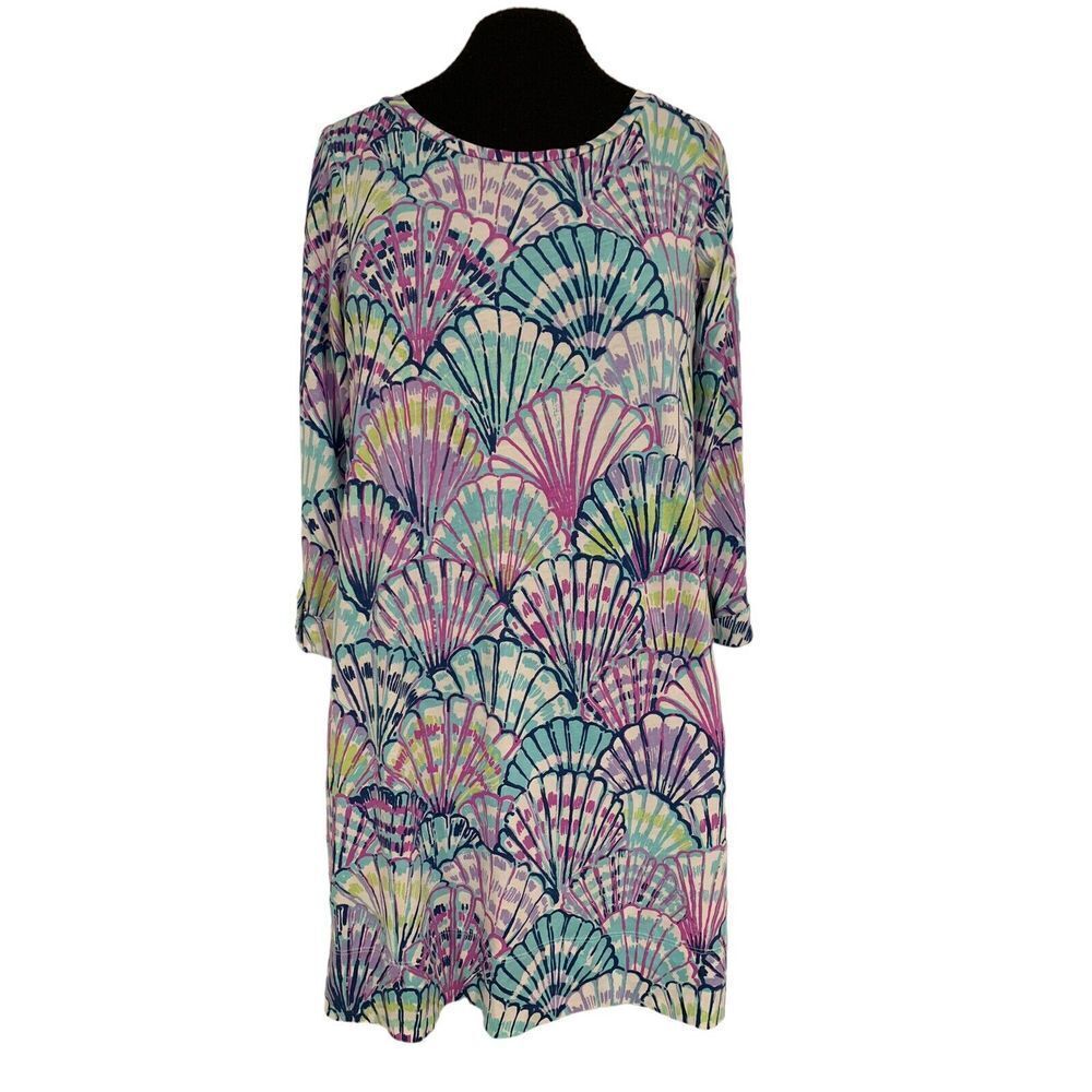 Lilly Pulitzer Dress‎ XS Linden Oh Shello Serene Blue Shirt Shift Beachy Summer